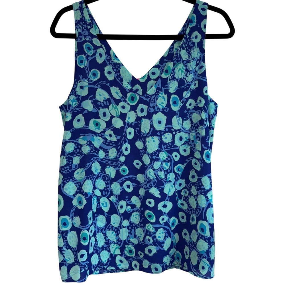 Lilly Pulitzer Women's‎ Sleeveless Tank Top V-Neck Blue Green Floral Medium